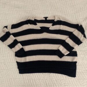 H&M Striped V-Neck Knit Sweater - Navy & Cream